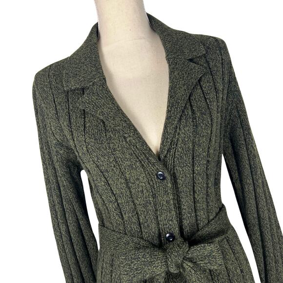 Vintage Distinctive Olive Green Belted Cardigan Dark Academia Cottagecore S - Picture 5 of 9